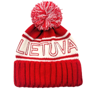 Raudona žieminė kepurė su užrašu LIETUVA